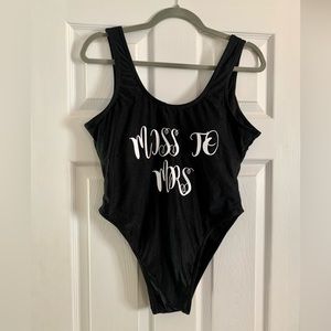 Bachelorette Bathing Suit NWT Black Miss To Mrs. One Piece